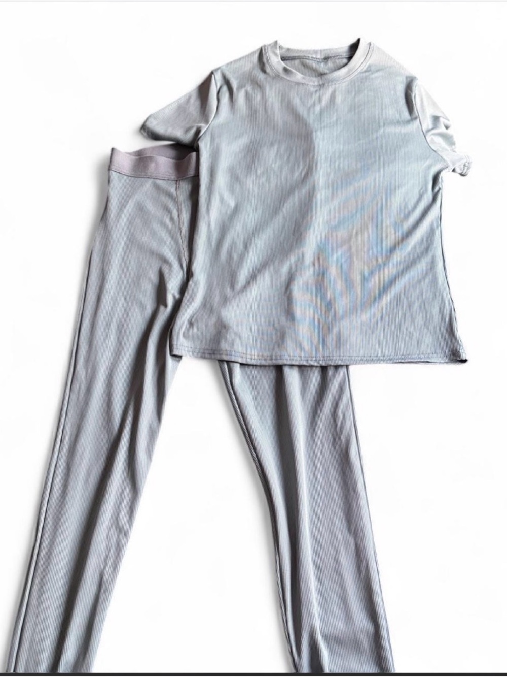 Women’s Light Blue Ribbed Lounge Set - Top & Pants